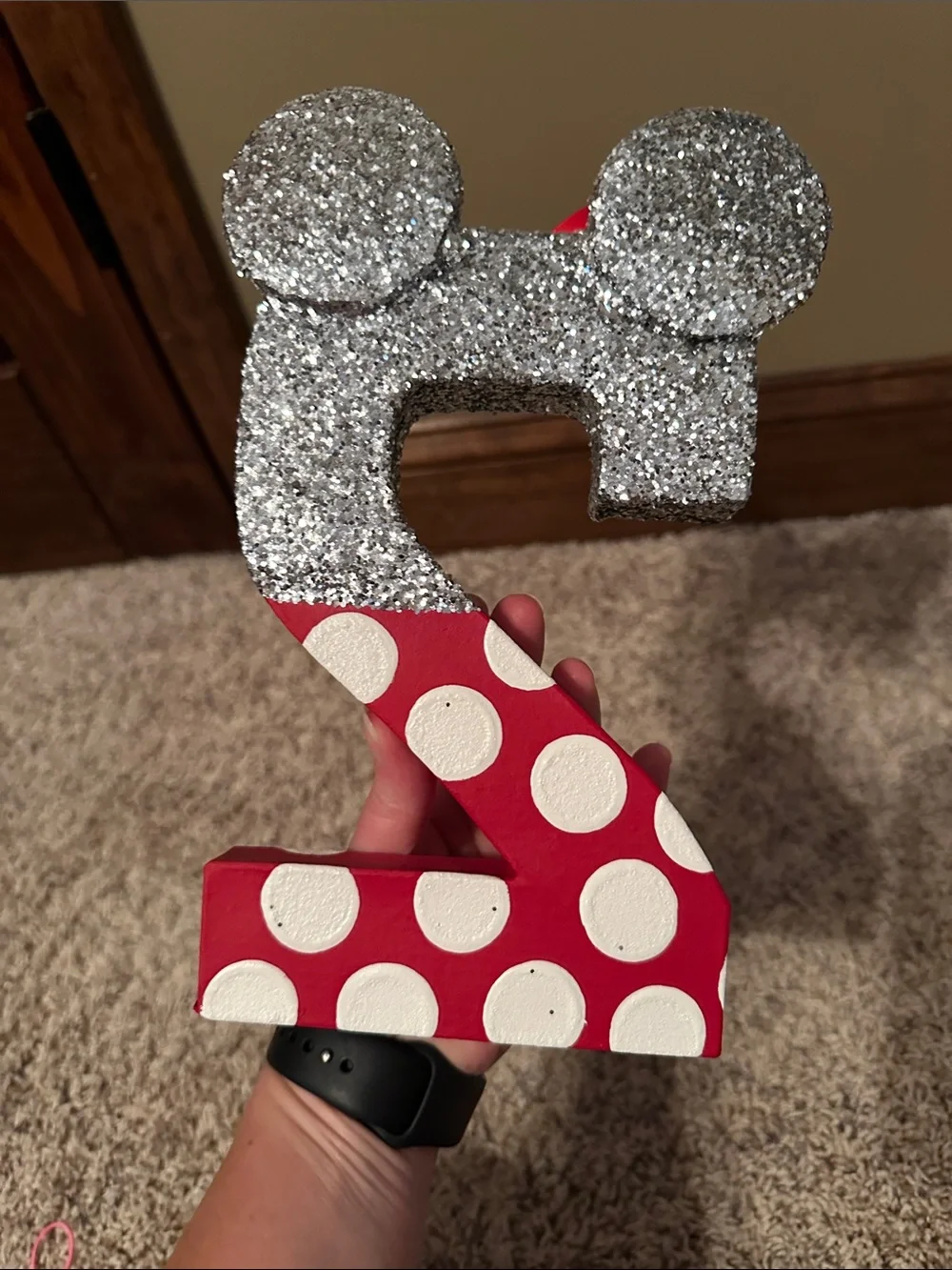 Silver Glitter & Red Polka Dot Number 2 Party Decor with Red Bow